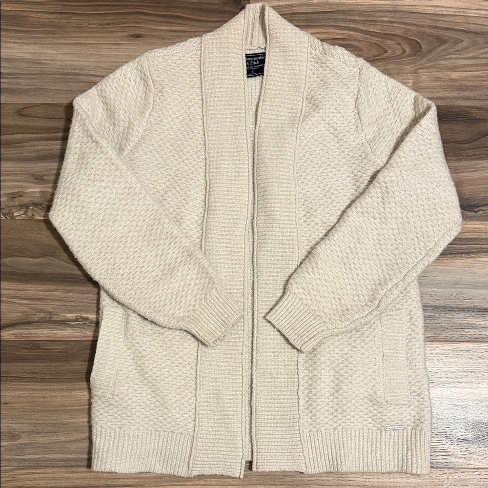Abercrombie & Fitch Beige Waffle Knit Open Cardigan Women’s Sz. S Wool Blend
